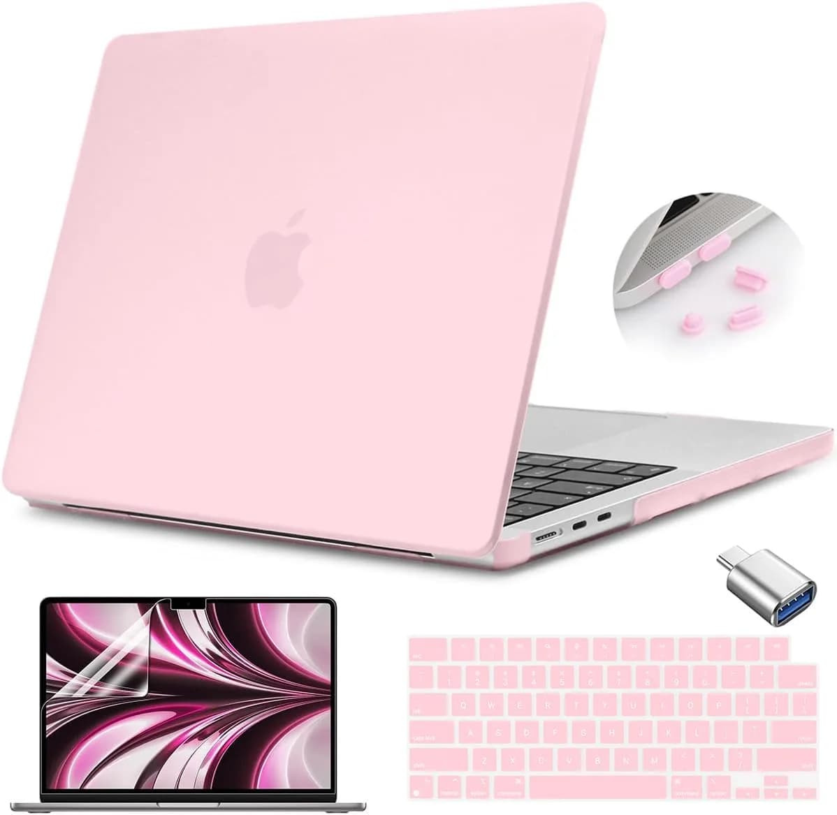 Teryeefi Glitter Hard Case for MacBook Air 13.6 inch M2/M3/M4/M5 Chip (2022-2026) with Keyboard Cover & Screen Protector | Sparkly Rose Pink — Frosted Chalk Pink