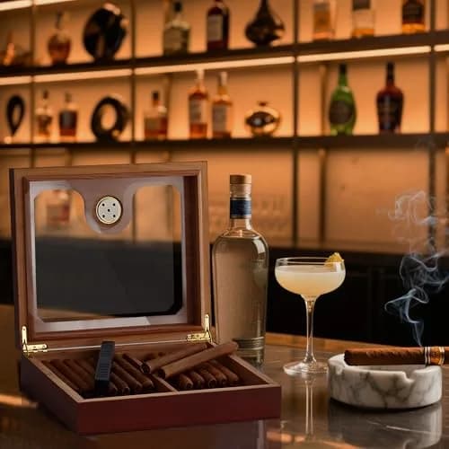 Somduy Cedar Wood Cigar Humidor for 30-50 Cigars with Humidifier & Hygrometer | Glass Top Desktop Case thumbnail 8