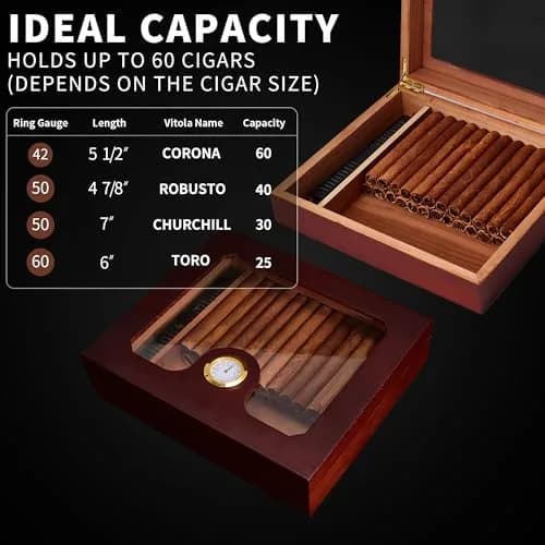 Somduy Cedar Wood Cigar Humidor for 30-50 Cigars with Humidifier & Hygrometer | Glass Top Desktop Case thumbnail 2