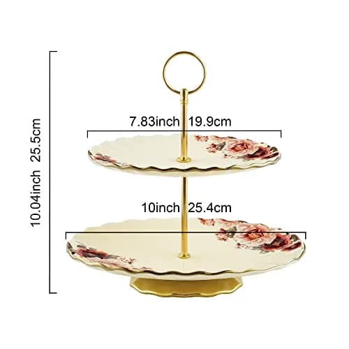 fanquare 2 Tier Vintage Floral White Porcelain Cupcake Stand | Elegant Serveware for Parties & Events thumbnail 6