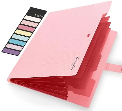 Sooez Accordion File Organizer, Expanding File Folder with 5 Pockets & Labels, Pink | Durable Polypropylene thumbnail 1