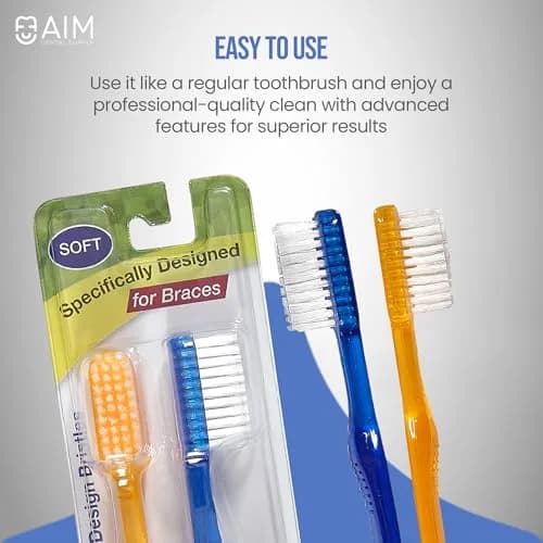 AIM DENTAL SUPPLY Toothbrush for Braces, Soft Head V-Trimmed Design 2-Pack | Orthodontic Cleaning with Soft Bristles thumbnail 2