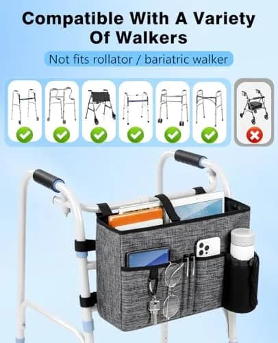 Rhino Valley Walker Basket with Cup Holder | Foldable Walker Bag for Seniors, Durable Polyester, Fits Most Walkers thumbnail 5