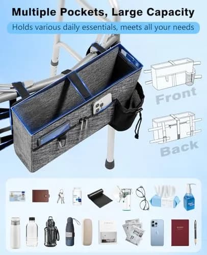Rhino Valley Walker Basket with Cup Holder | Foldable Walker Bag for Seniors, Durable Polyester, Fits Most Walkers thumbnail 2