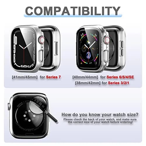 Rontion 6 Pack Hard PC Case with Tempered Glass Screen Protector Compatible with Apple Watch Series 9 8 7 41mm | Full Protective Bumper Cover thumbnail 2