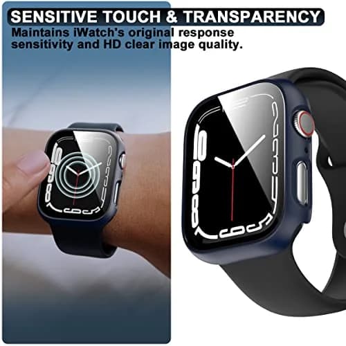 Rontion 6 Pack Hard PC Case with Tempered Glass Screen Protector Compatible with Apple Watch Series 9 8 7 41mm | Full Protective Bumper Cover thumbnail 3