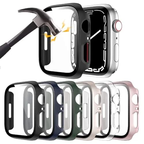 Rontion 6 Pack Hard PC Case with Tempered Glass Screen Protector Compatible with Apple Watch Series 9 8 7 45mm thumbnail 1
