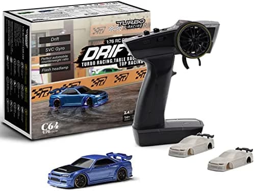 FLYCOLOR C64 Drift RC Car 1:76 Scale | Proportional Steering, 30 Min Play, Blue thumbnail 1