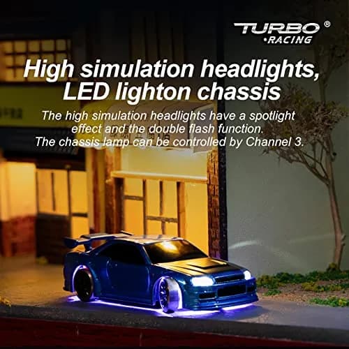 FLYCOLOR C64 Drift RC Car 1:76 Scale | Proportional Steering, 30 Min Play, Blue thumbnail 3