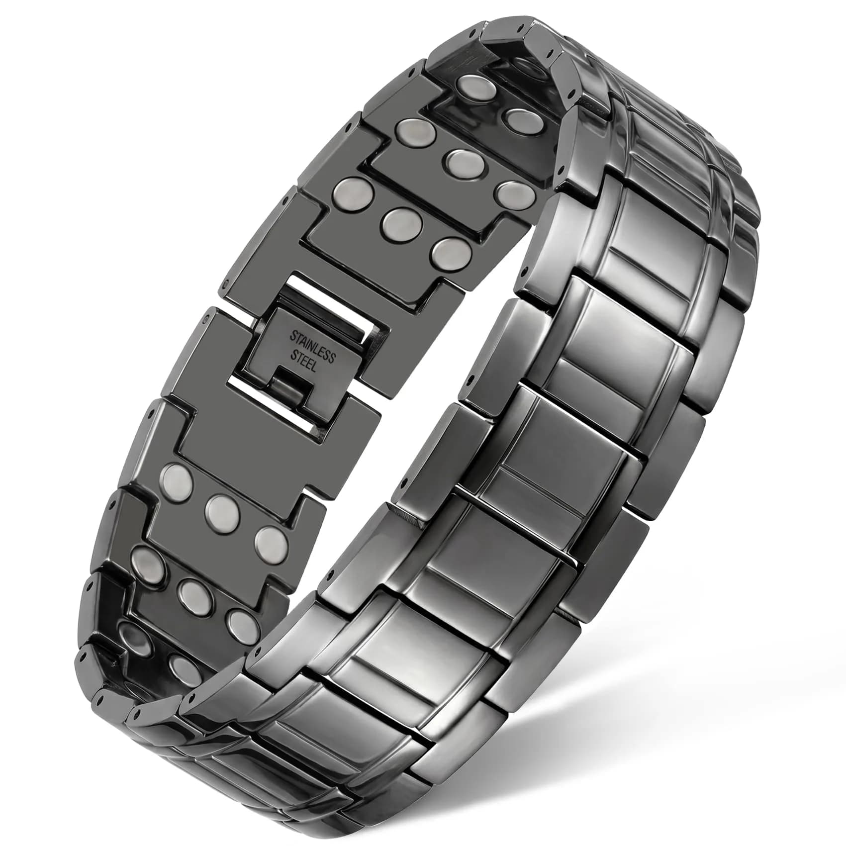 Feraco Magnetic Bracelet for Men Stainless Steel Jewelry, 21.7 cm (8.54 inch) Black — Gray