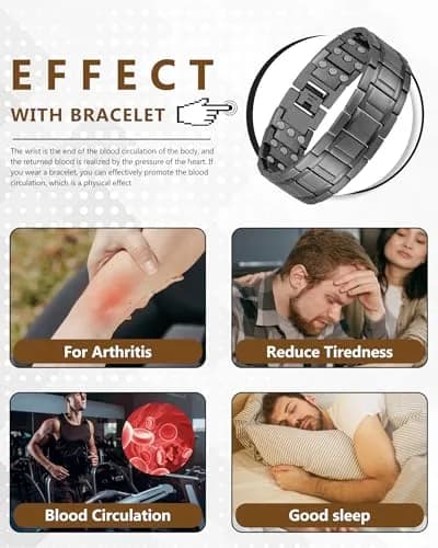 Feraco Magnetic Bracelet for Men Stainless Steel Jewelry | 3 Rows Magnets, Hypoallergenic, Adjustable Fit thumbnail 6