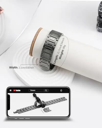 Feraco Magnetic Bracelet for Men Stainless Steel Jewelry | 3 Rows Magnets, Hypoallergenic, Adjustable Fit thumbnail 7