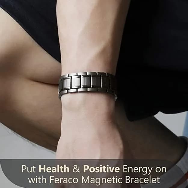 Feraco Magnetic Bracelet for Men Stainless Steel Jewelry | 3 Rows Magnets, Hypoallergenic, Adjustable Fit thumbnail 10