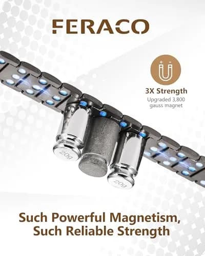 Feraco Magnetic Bracelet for Men Stainless Steel Jewelry | 3 Rows Magnets, Hypoallergenic, Adjustable Fit thumbnail 3