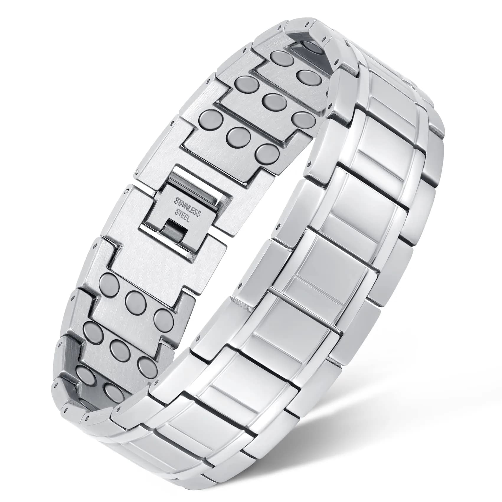 Feraco Magnetic Bracelet for Men Stainless Steel Jewelry, 21.7 cm (8.54 inch) Black — Silver