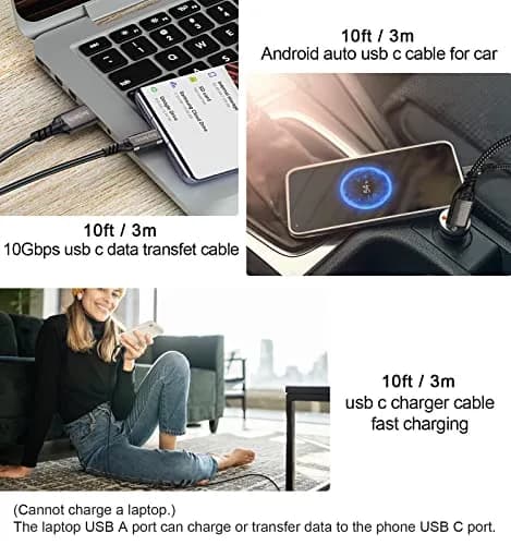 Aoybevty USB A to USB C Cable 10FT (3.05m), 10Gbps Data Transfer & 60W Fast Charging | Grey thumbnail 6