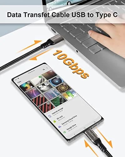 Aoybevty USB A to USB C Cable 10FT (3.05m), 10Gbps Data Transfer & 60W Fast Charging | Grey thumbnail 9