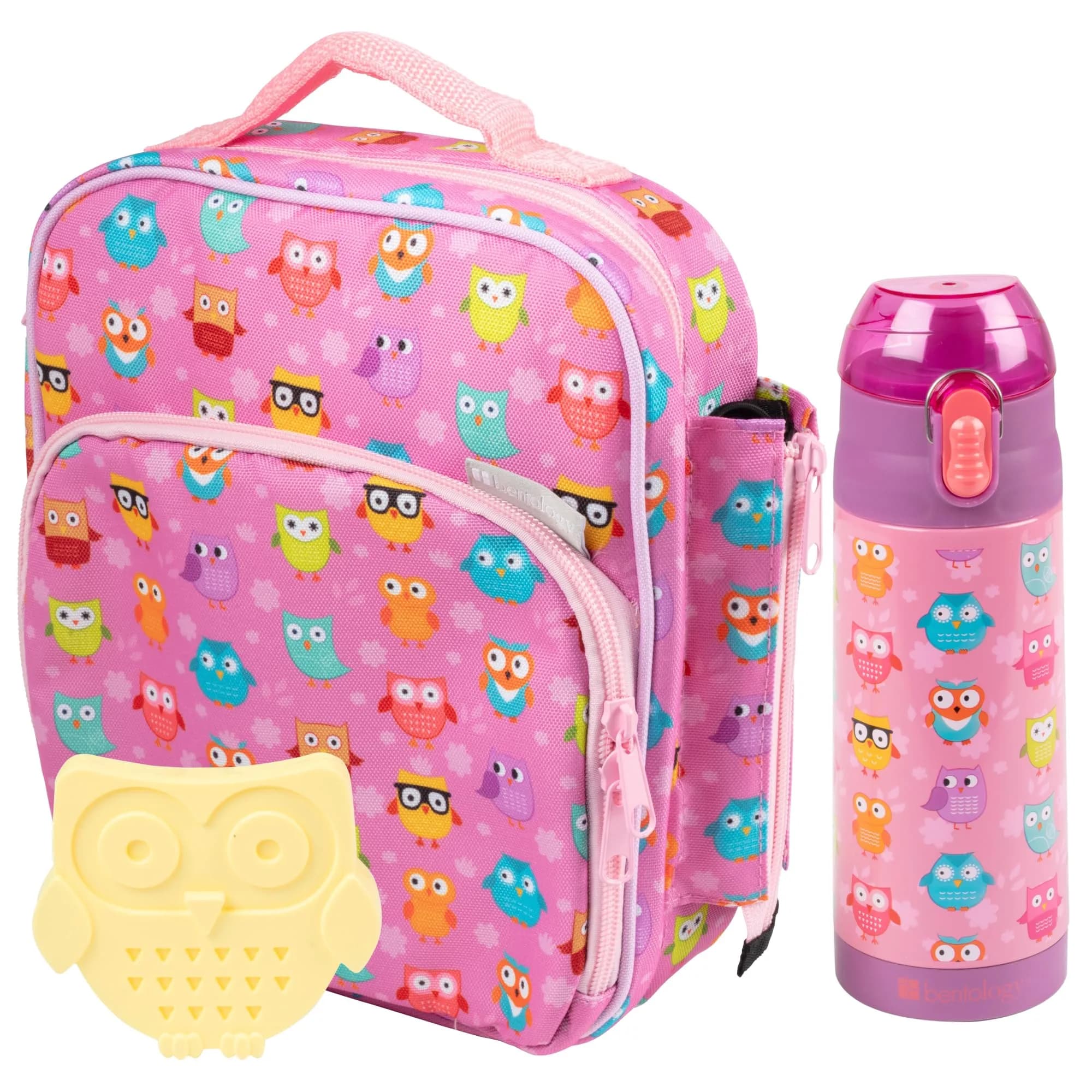 Bentology Kids Insulated Lunch Bag Set with Water Bottle and Hard Ice Pack - Dinosaur Theme, 10 x 8 x 3.5 inches — Owl