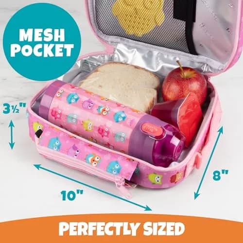 Bentology Owl Kids Insulated Lunch Bag Set with Water Bottle and Ice Pack, 10 x 8 x 3.5 inches (25.4 x 20.3 x 8.9 cm) thumbnail 5