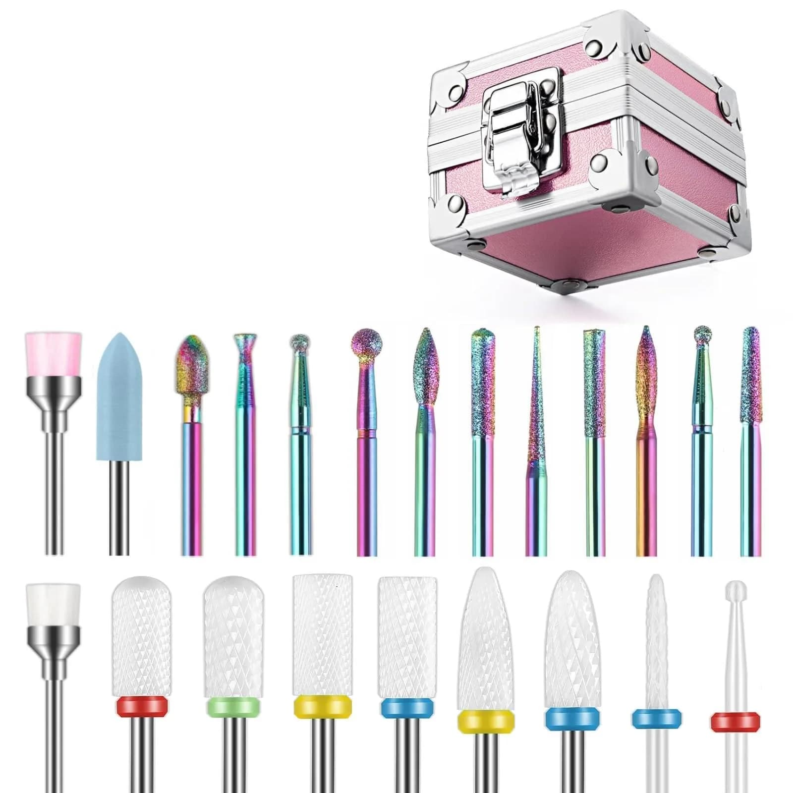 Depvko 21Pcs Nail Drill Bits Set 3/32 Inch with Portable Pink Case | Professional Manicure Tool Kit