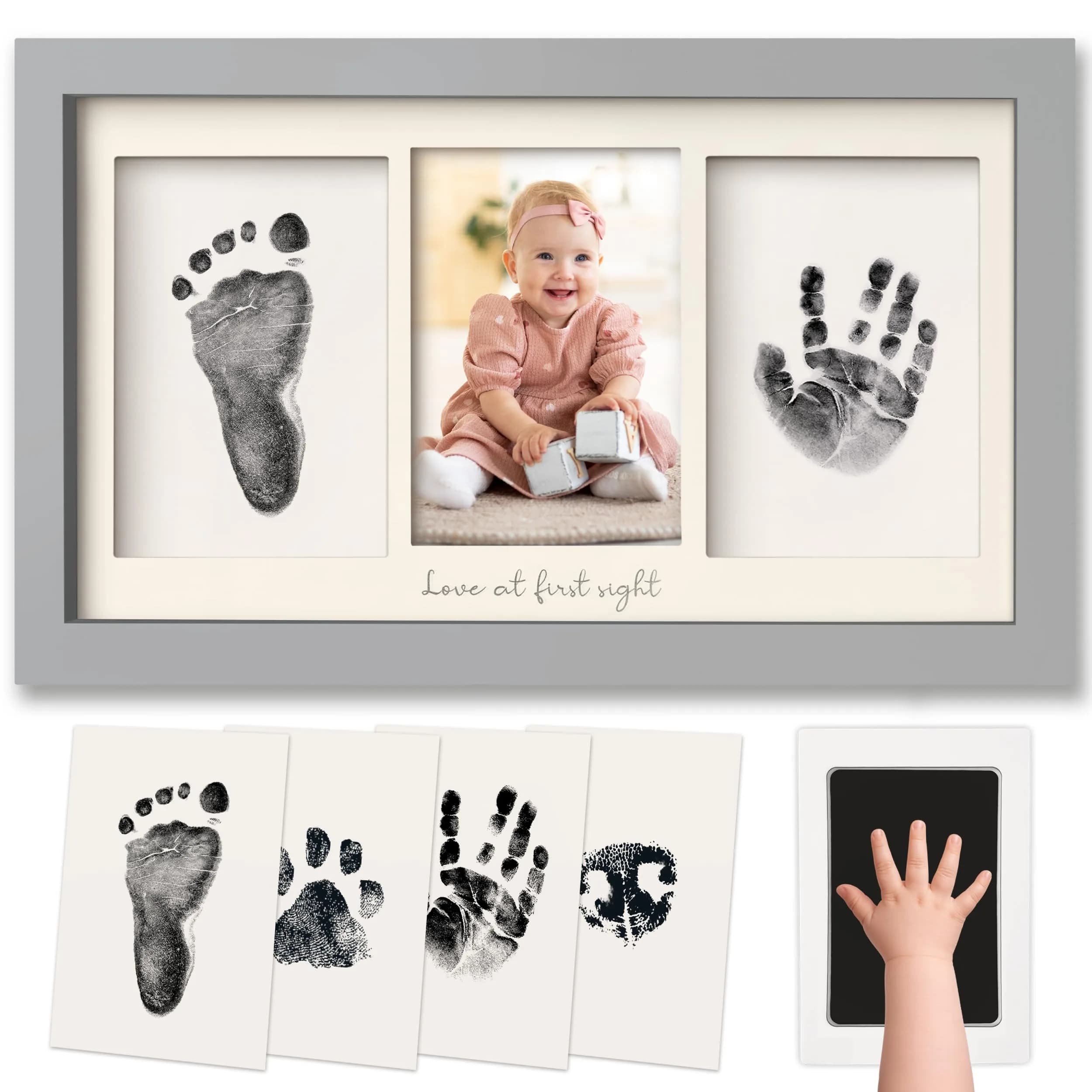 KeaBabies Baby Hand & Footprint Kit, Newborn Keepsake, Alpine White | Mess-Free, Safe & Easy — Cloud Gray