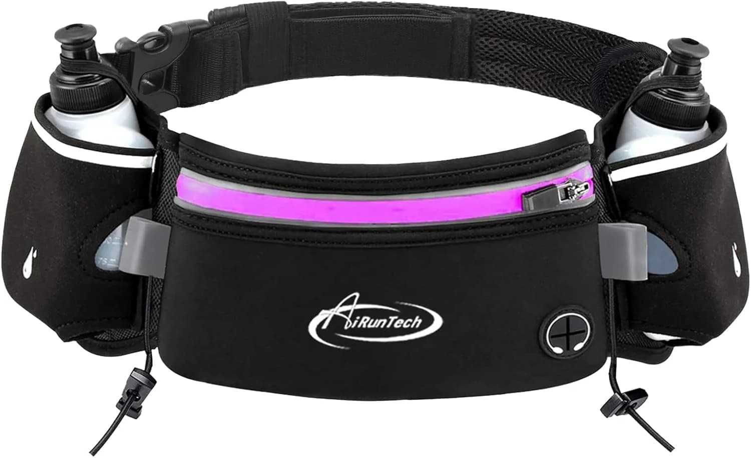 AiRunTech Hydration Running Belt with Bottles Zero Bounce Design for Running, Triathlon, Marathon, 10K, 5K, Trail Fit for Most Smartphones(2 * 300ml / 10OZ Bottle)