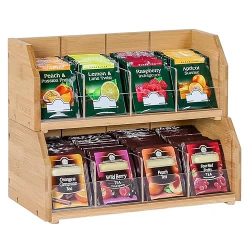 TIOPGHAD 2-Layer Stackable Bamboo Tea Bag Organizer Holder 32cm (12.2in) | Holds 150 Tea Bags thumbnail 1