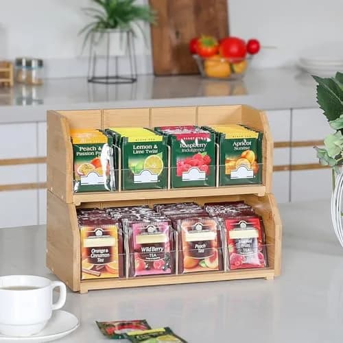 TIOPGHAD 2-Layer Stackable Bamboo Tea Bag Organizer Holder 32cm (12.2in) | Holds 150 Tea Bags thumbnail 6