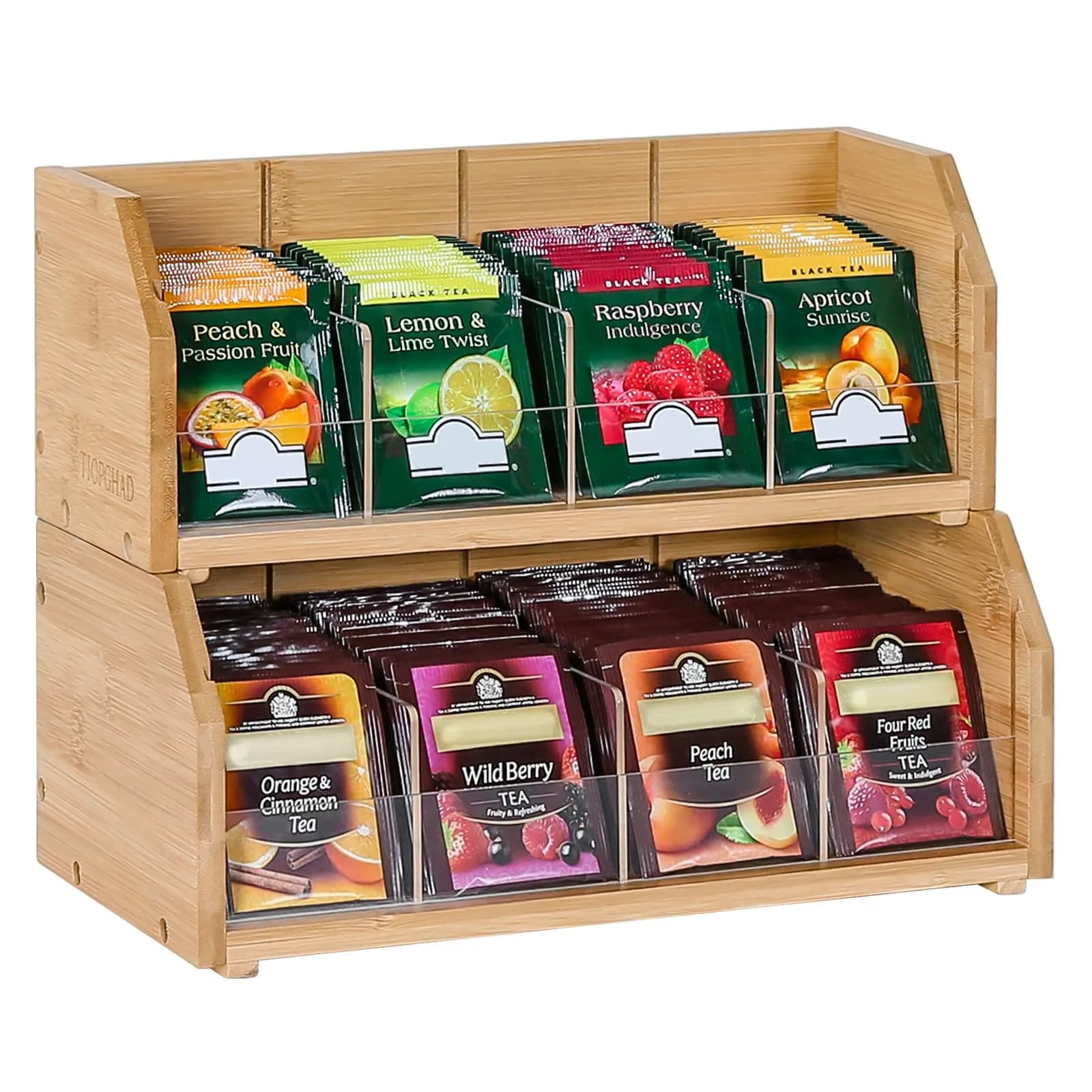 TIOPGHAD 3-Layer Stackable Bamboo Tea Bag Organizer Storage Holder, Natural | Space-Saving & Adjustable — Natural