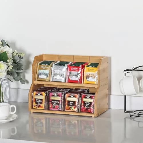 TIOPGHAD 2-Layer Stackable Bamboo Tea Bag Organizer Holder 32cm (12.2in) | Holds 150 Tea Bags thumbnail 2