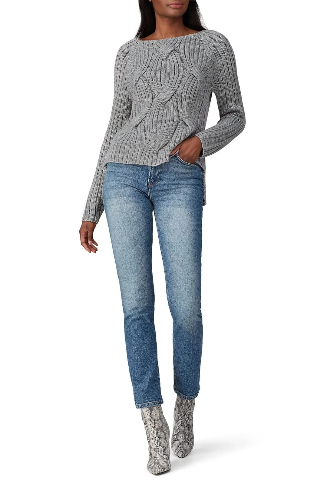 KF/KaufmanFranco Collective Grey Cable Knit Sweater | Relaxed Fit, Acrylic & Cotton, Small - main product image