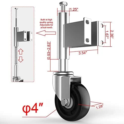 Homhoo Spring Loaded Gate Wheel 10.2cm (4 Inch) 2 Pack | Heavy Duty Steel Swivel Caster for Outdoor Wooden Gates, 330 LBS Load Capacity thumbnail 5