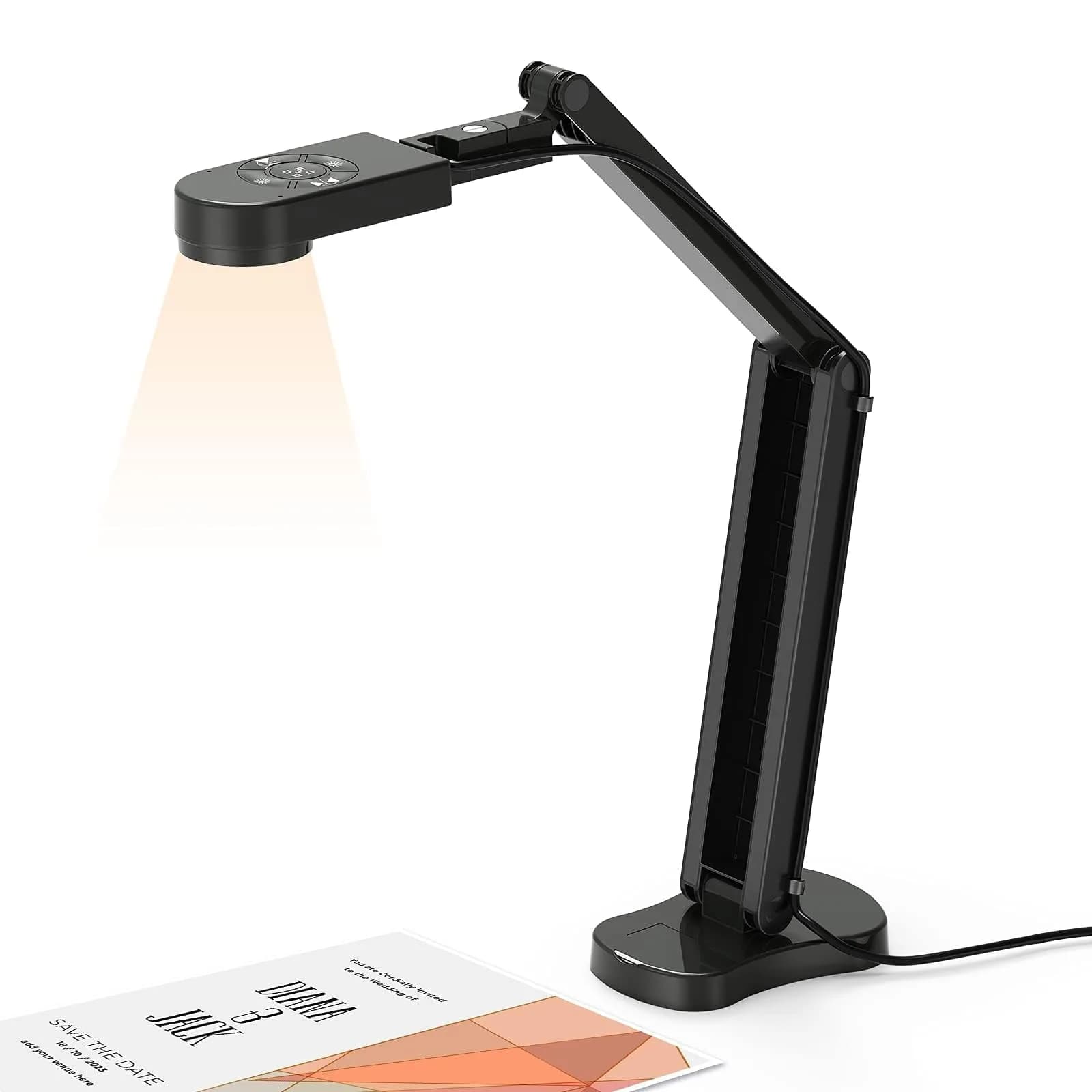 kitchbai 8MP Document Camera Visualiser 2448P | 4K USB Webcam with Dual Mics & 3-Level LED Light — Black