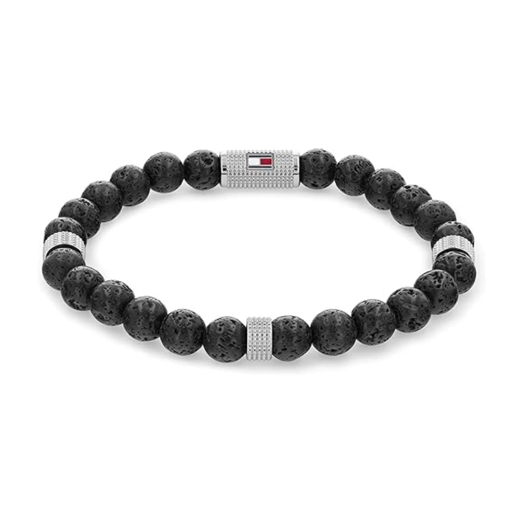Tommy Hilfiger Men's Jewelry Wood Beaded Bracelet Black | Trendy Casual Accessory — Black Lava Bead
