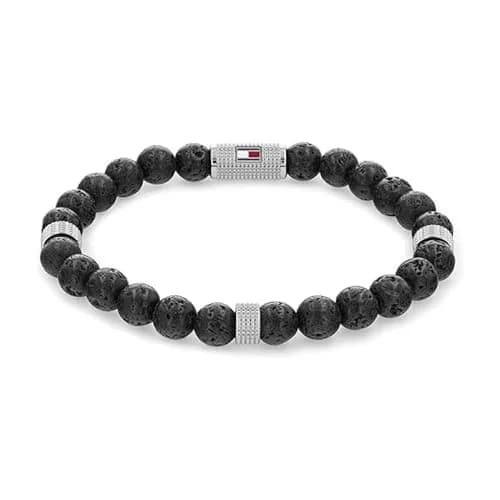 Tommy Hilfiger Men's Jewelry Stainless Steel Black Lava Bead Bracelet | Beaded Style with Stretch Closure thumbnail 1