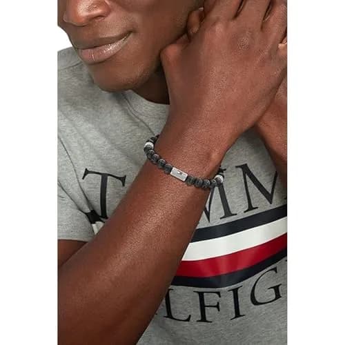 Tommy Hilfiger Men's Jewelry Stainless Steel Black Lava Bead Bracelet | Beaded Style with Stretch Closure thumbnail 2