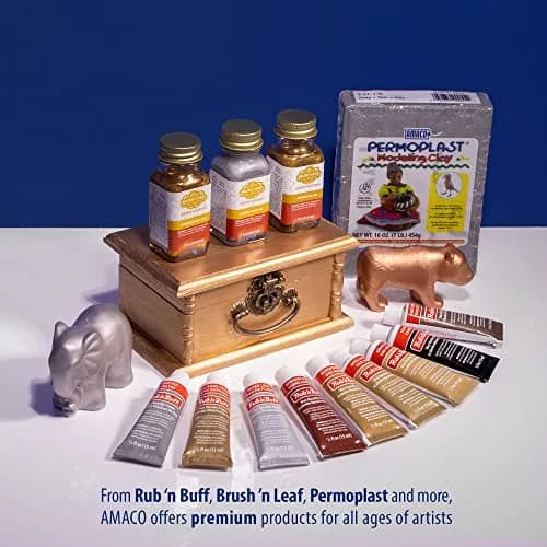 AMACO Rub 'n Buff Wax Metallic Finish Kit | 4 x 15ml Tubes (0.5 Fl Oz Each) | Antique Gold, Silver Leaf, Gold Leaf, Ebony thumbnail 7