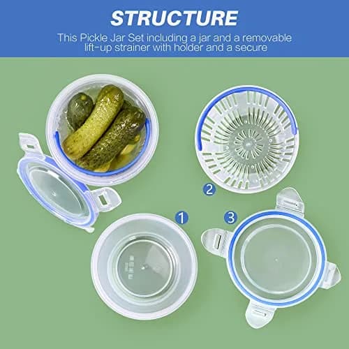 KIKINIKO Pickle Jar 24oz 2Pack | Leak Proof, Lock Lid, Suitable for Kimchi & Pickles thumbnail 3