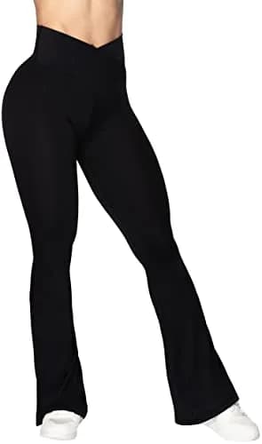 Sunzel Flare Leggings, Crossover Yoga Pants for Women with Tummy Control, High-Waisted and Wide Leg Black | Flared Yoga Pants for All Body Types thumbnail 1