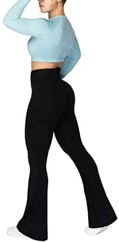 Sunzel Flare Leggings, Crossover Yoga Pants for Women with Tummy Control, High-Waisted and Wide Leg Black | Flared Yoga Pants for All Body Types thumbnail 7