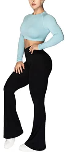 Sunzel Flare Leggings, Crossover Yoga Pants for Women with Tummy Control, High-Waisted and Wide Leg Black | Flared Yoga Pants for All Body Types thumbnail 8