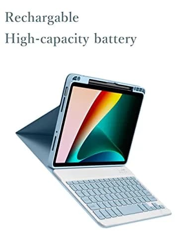 kaitesi Detachable Bluetooth Keyboard Case for iPad Air 11" (M3/M2) & Pro 11" (1st-4th Gen) with Pencil Holder - Misty Blue | Magnetic Color Keyboard thumbnail 6