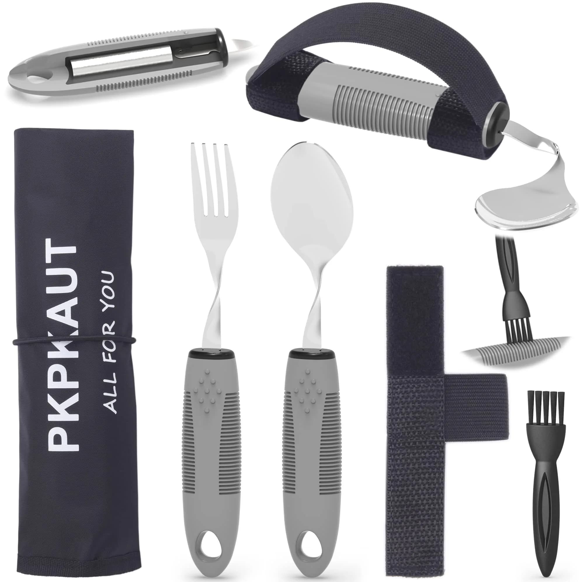 PKPKAUT Weighted Adaptive Utensils Set with Bendable Spoon & Fork 240g (8.5oz) | Aids Hand Tremors & Arthritis