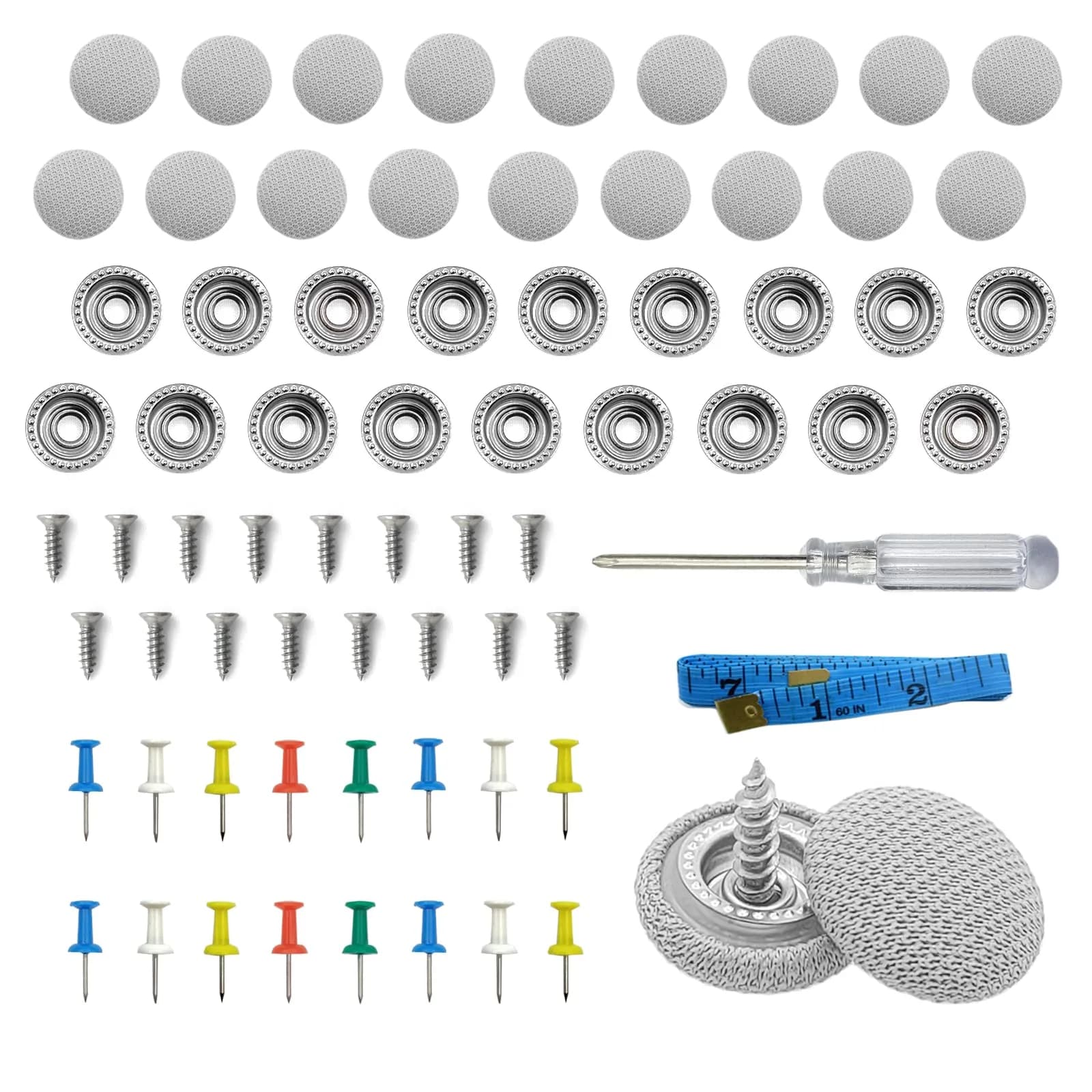 TEMI Grey 60PCS Car Roof Headliner Repair Kit | Universal Auto Roof Snap Rivets for Interior Ceiling Cloth Fixing — Off White Grid