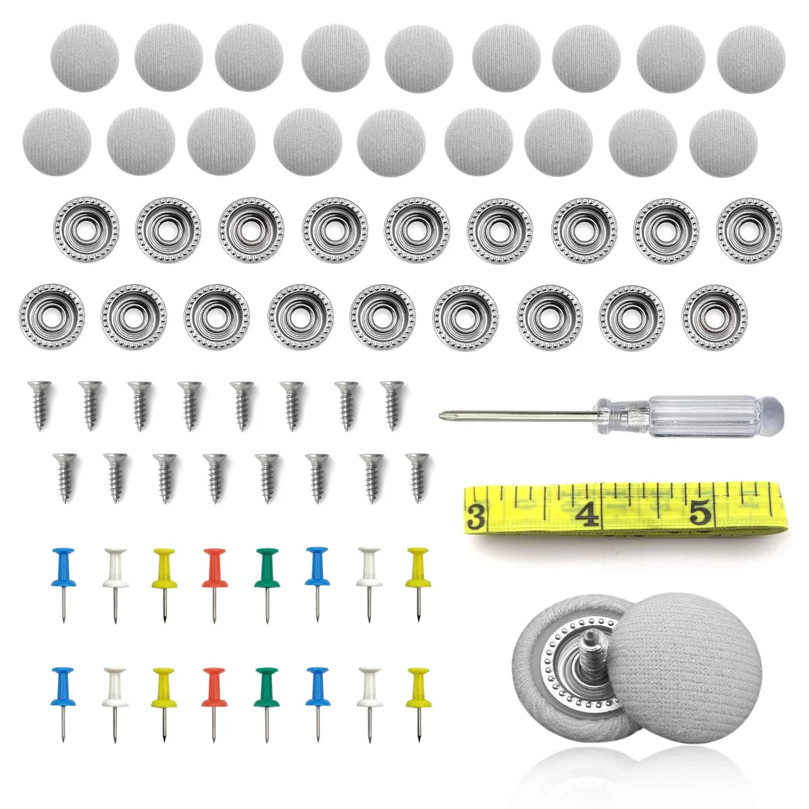 TEMI Grey 60PCS Car Roof Headliner Repair Kit | Universal Auto Roof Snap Rivets for Interior Ceiling Cloth Fixing — Grey Flannelette
