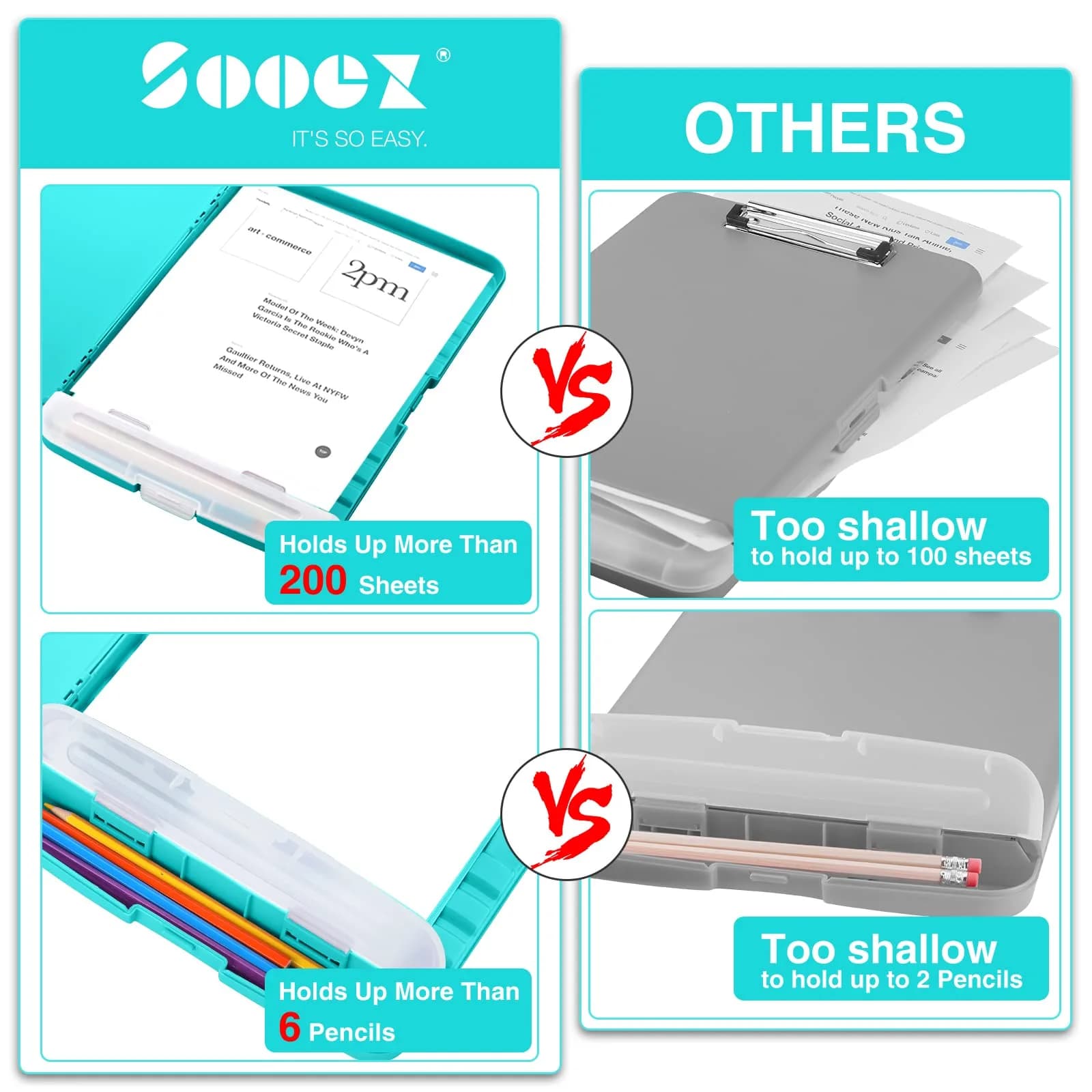 Sooez Storage Clipboard with Pen Holder, Heavy Duty Plastic Clipboard Folder for Nurses, Teachers, Work, School & Office Supplies (Light Blue, 8.5x11)