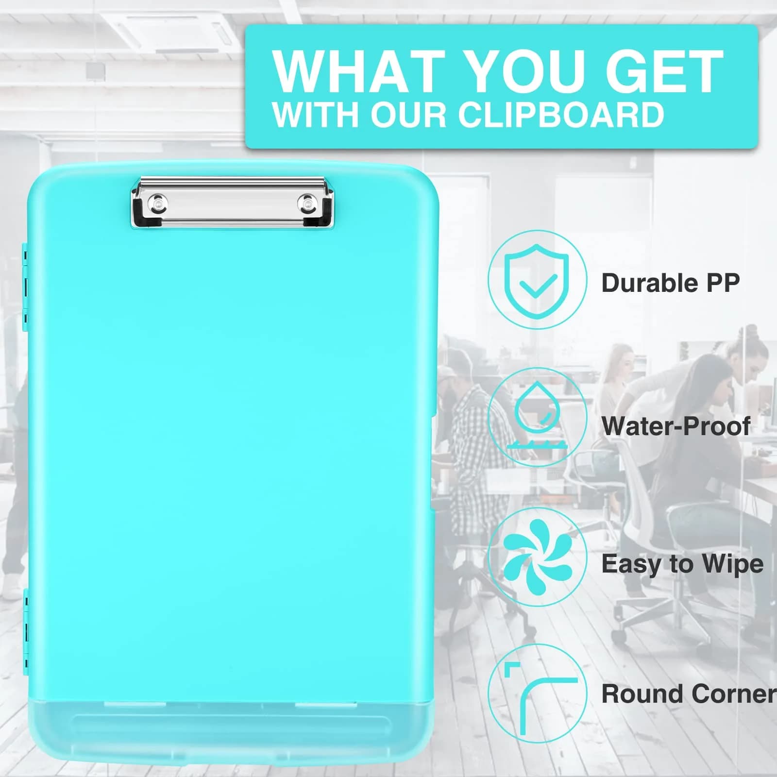 Sooez Storage Clipboard with Pen Holder, Heavy Duty Plastic Clipboard Folder for Nurses, Teachers, Work, School & Office Supplies (Light Blue, 8.5x11) thumbnail 2