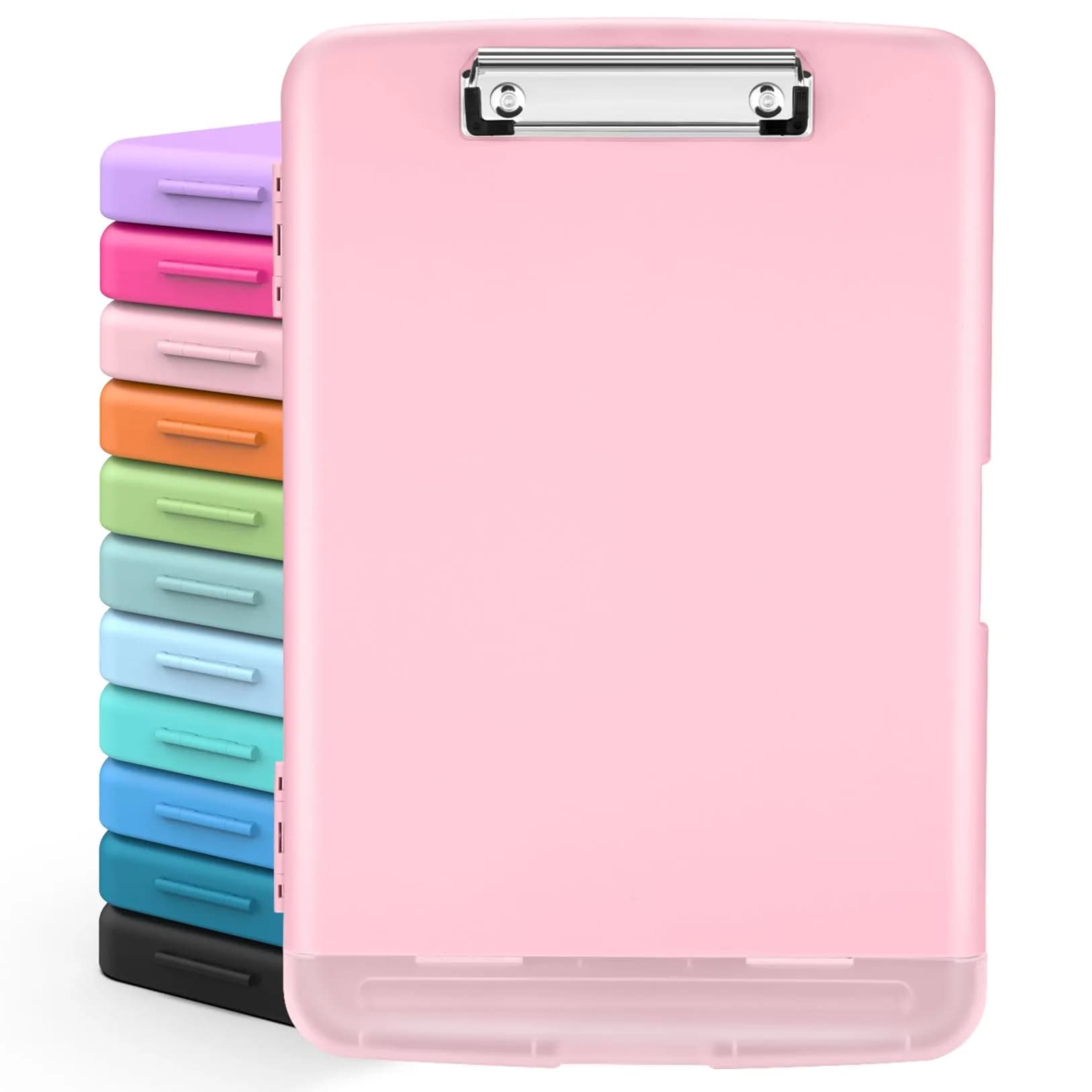 Sooez Storage Clipboard with Pen Holder & Compartments, 8.5x11 Letter Size, Light Pink | High Capacity for Students & Professionals