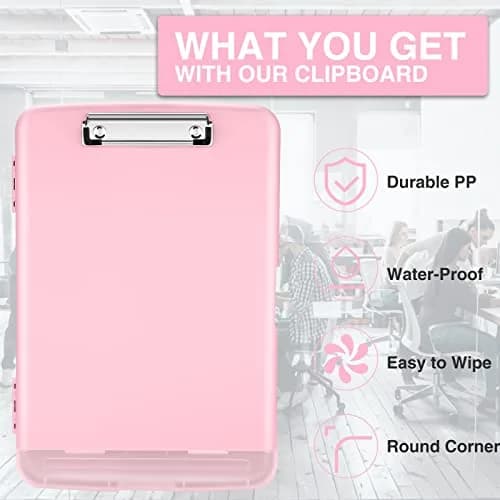 Sooez Storage Clipboard with Pen Holder & Compartments, 8.5x11 Letter Size, Light Pink | High Capacity for Students & Professionals thumbnail 3