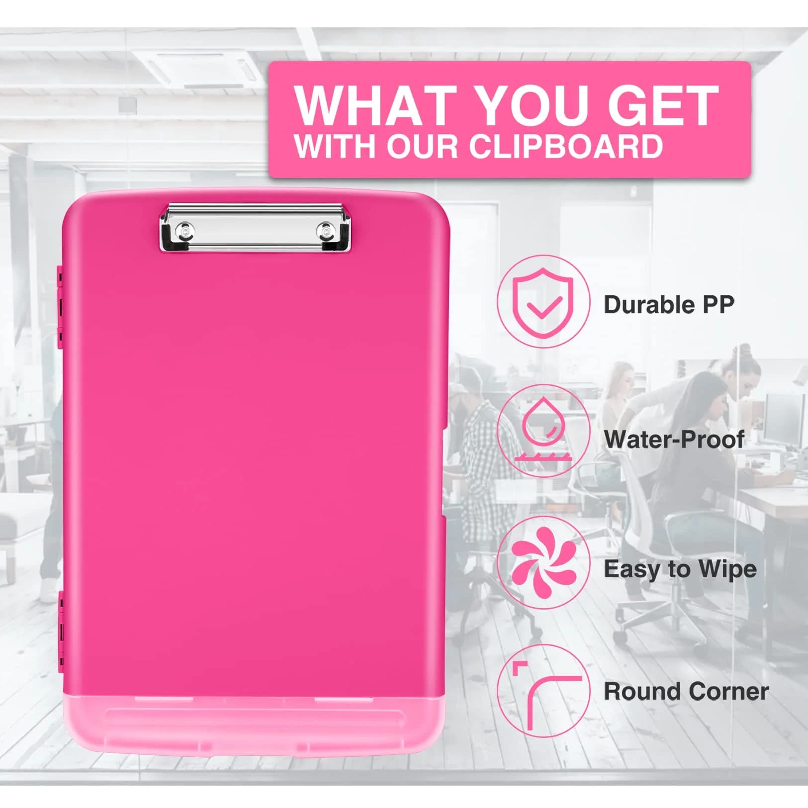 Sooez Storage Clipboard with Pen Holder, Heavy Duty Nursing Clipboard Folder, Plastic Clipboard for Women Teachers Work, School & Office Supplies (Rose Red, 8.5x11) thumbnail 2